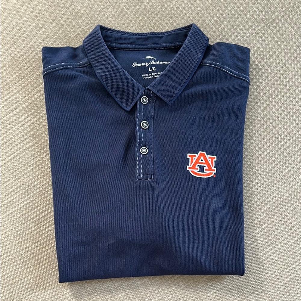 Tommy Bahama Dark Blue Short Sleeve Polo with Auburn AU Logo